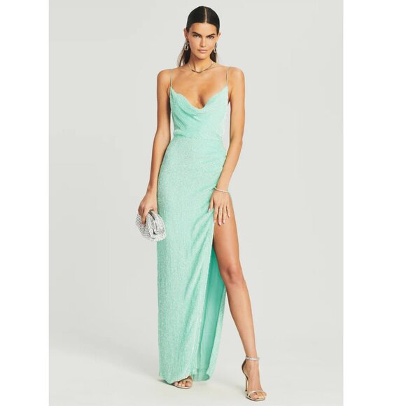 Retrofete *NEW* Handmade Katya Sequined Aqua Maxi Dress - flawed - Picture 1 of 16